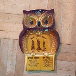 Owl spoon rest vintage New York city,   kitchen prayer